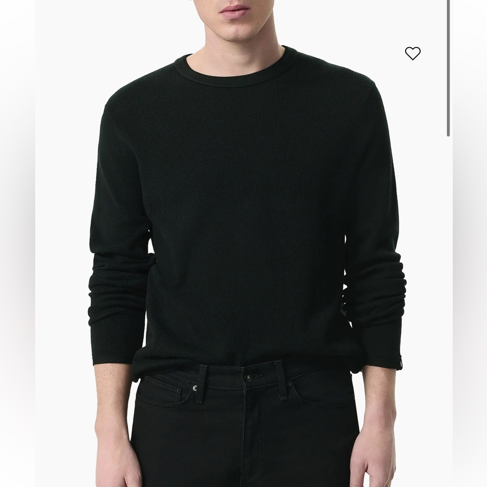 rag & bone Men's Black Crewneck Waffle-Knit Sweater